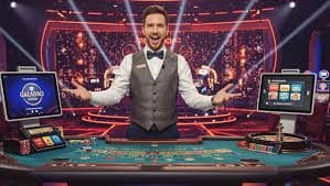 Live game show host engaging with chat during broadcast Live game show host engaging with chat during broadcast